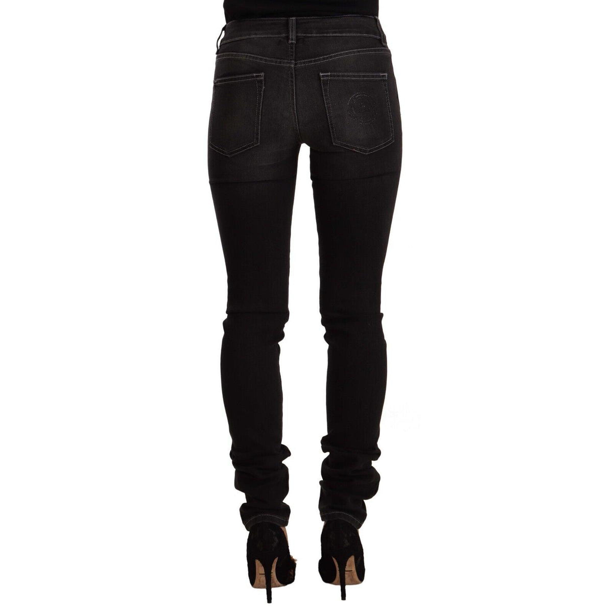 GF Ferre Black Washed Mid Waist Cotton Skinny Slim Fit Jeans