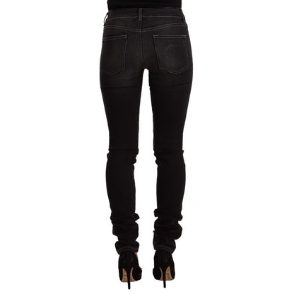 GF Ferre Black Washed Mid Waist Cotton Skinny Slim Fit Jeans