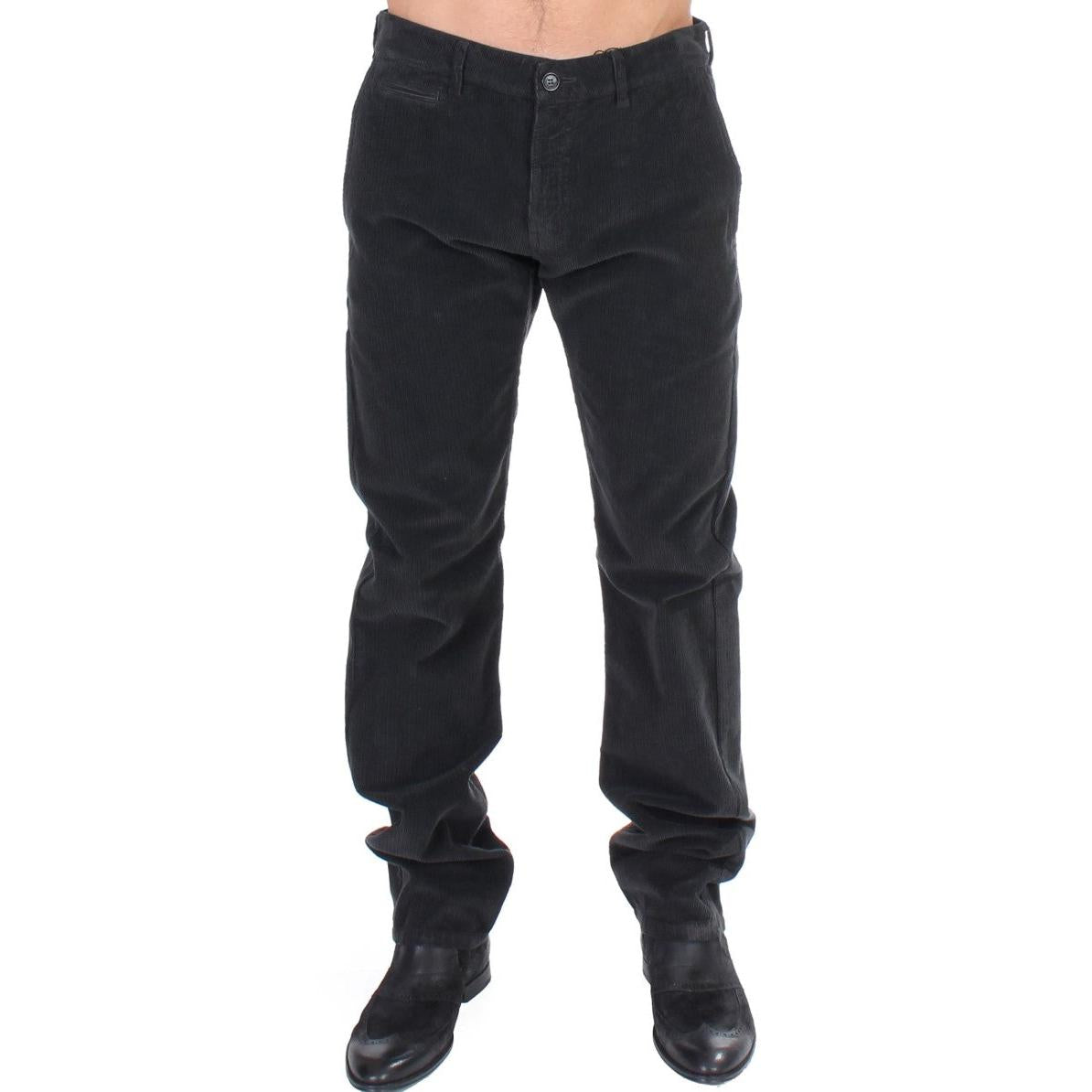 GF Ferre Elegant Black Cotton Corduroy Pants