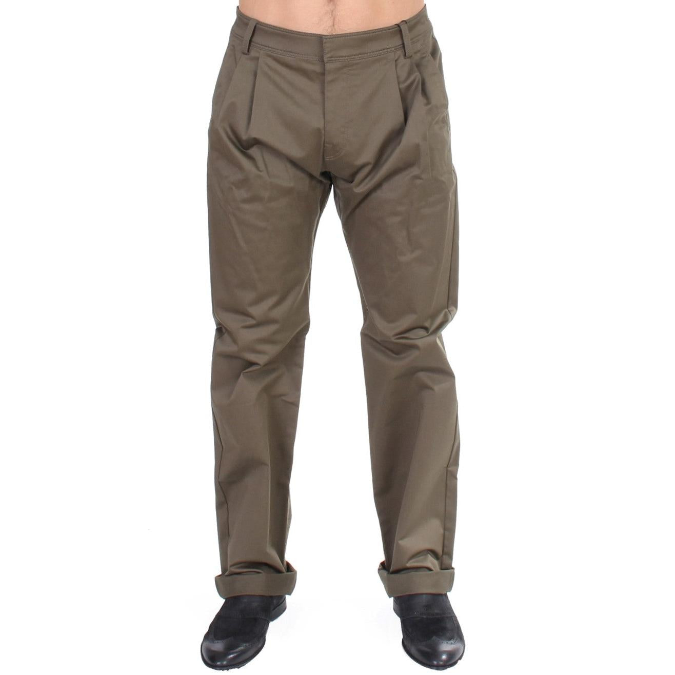 GF Ferre Green Cotton Stretch Comfort Fit Pants