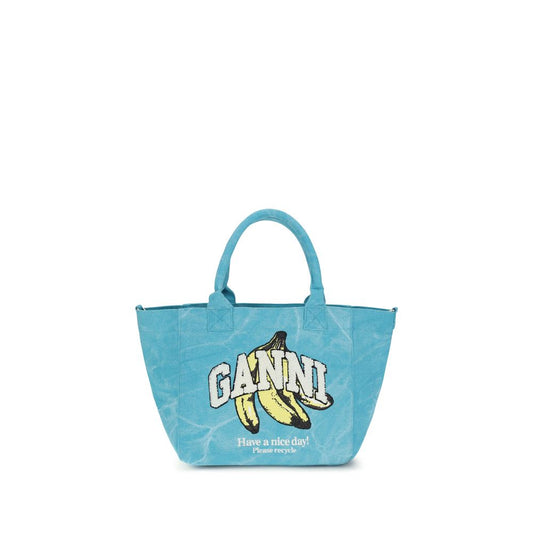 Ganni Blue Recycled Cotton Shoulder Bag