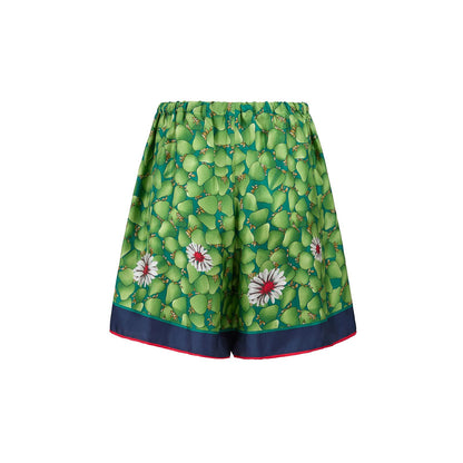 Gucci Green Flower Printed Silk Shorts