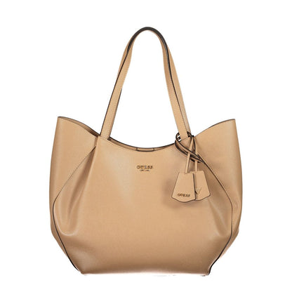 Guess Jeans Beige Polyurethane Women's Bag with Shoulder Handles