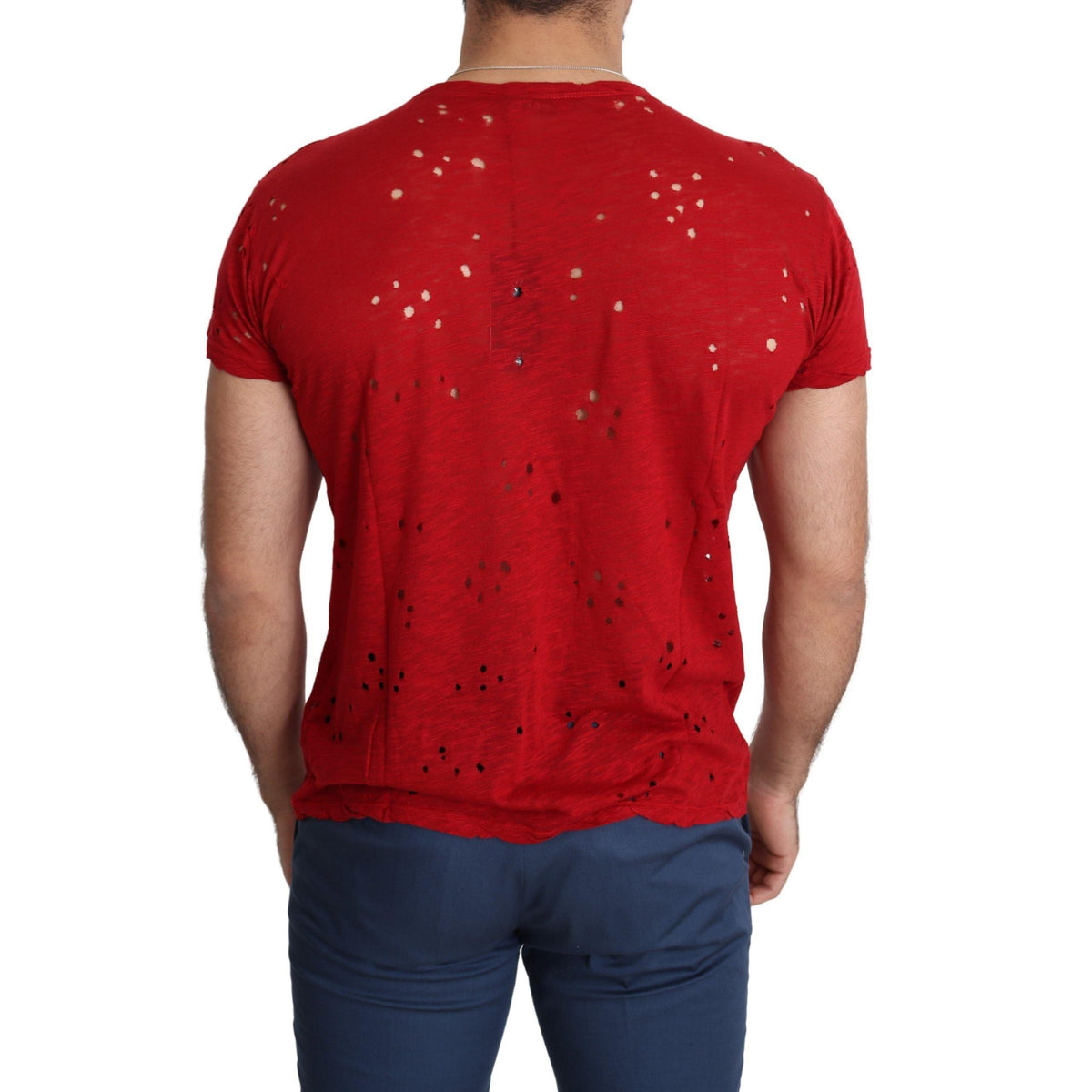Guess Red Cotton Logo Print Men Casual Top Perforated T-shirt