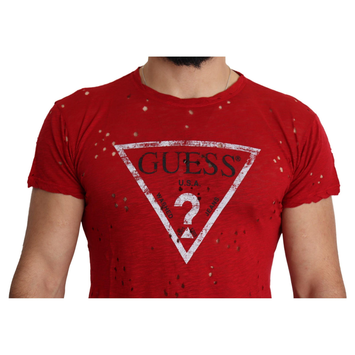 Guess Red Cotton Logo Print Men Casual Top Perforated T-shirt