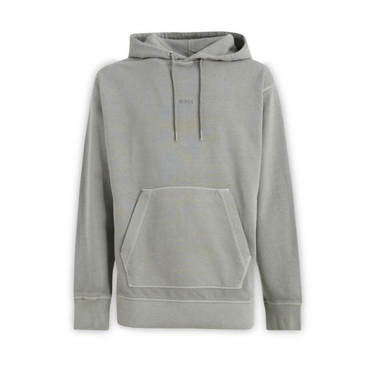 Hugo Boss Grey Cotton Logo Details Hooded Sweatshirt