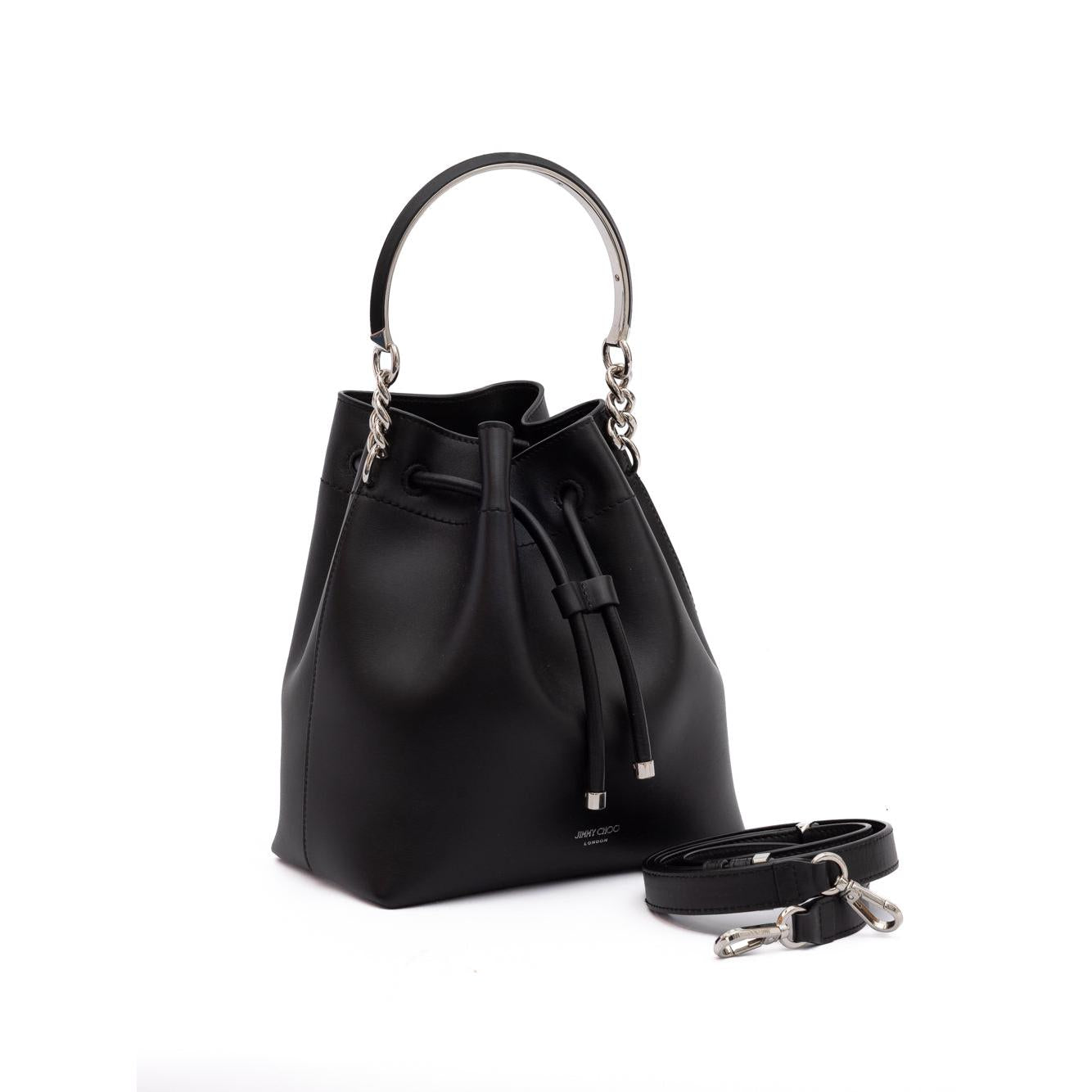 Jimmy Choo Black Bon Bon Leather Bucket