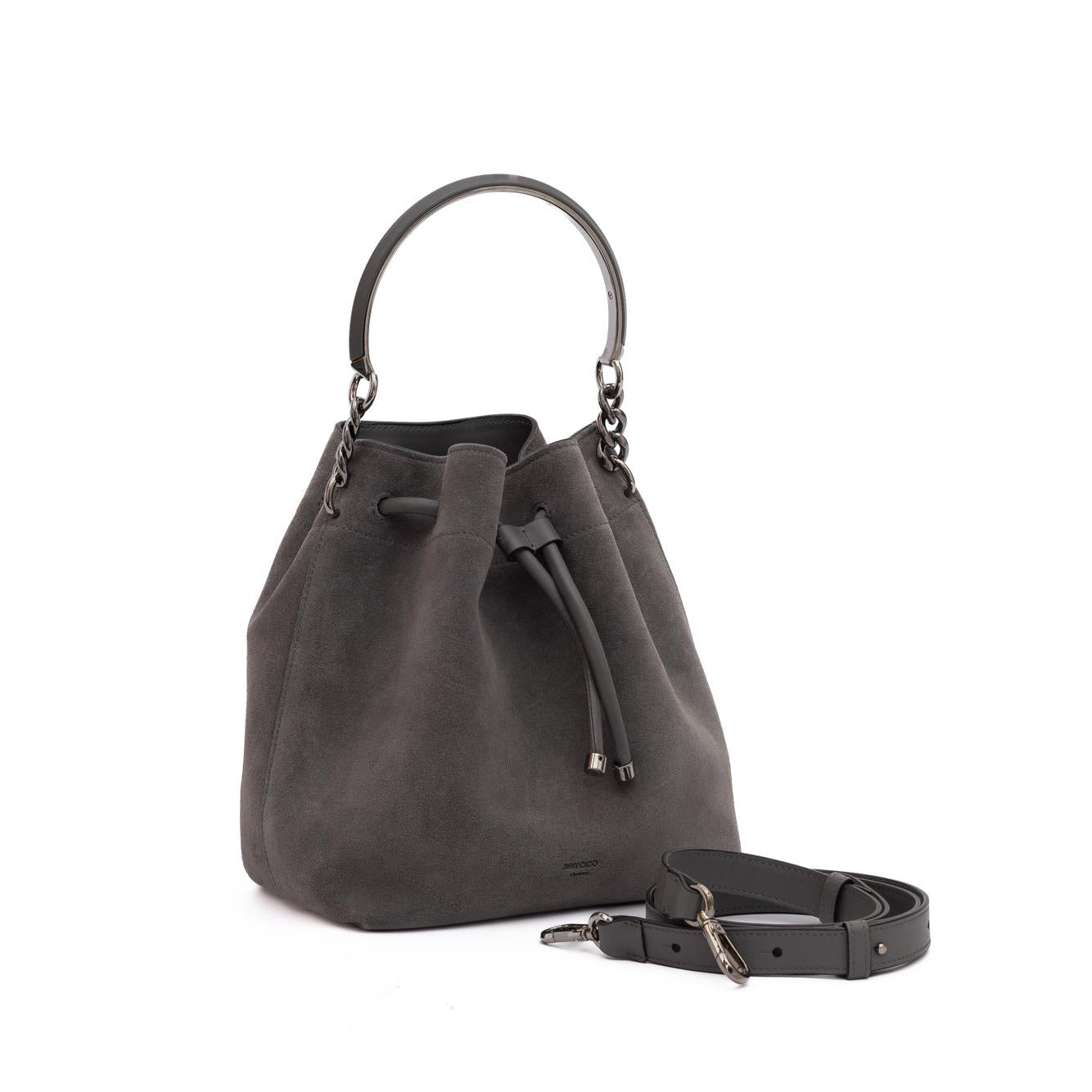 Jimmy Choo Dark Grey Bon Bon Suede Bucket