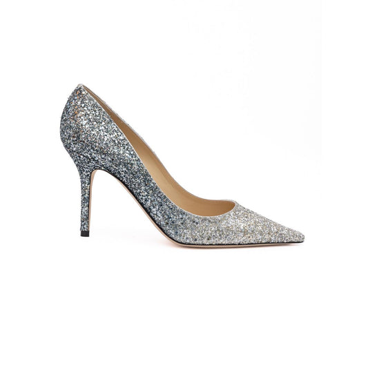 Jimmy Choo Silver Coarse Glitter Degrade Agnes Pumps