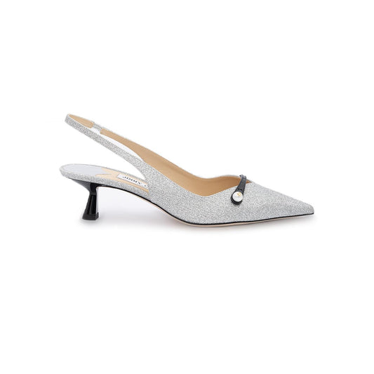 Jimmy Choo Silver Fine Glitter Amita 45 Slingback Pumps