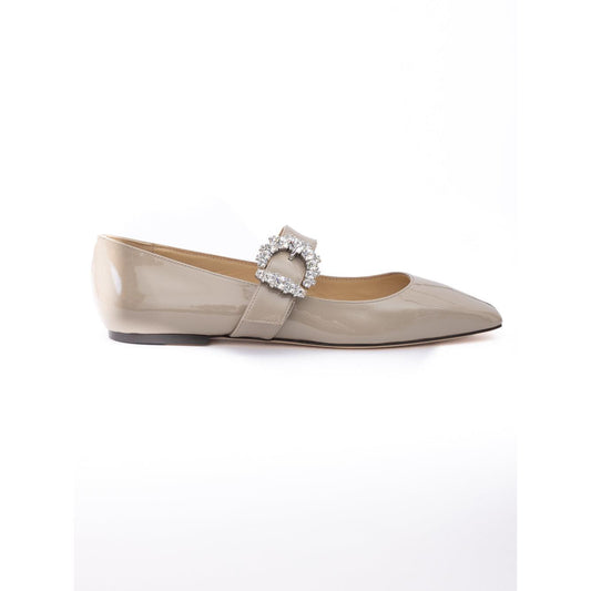 Jimmy Choo Taupe Grey Patent Leather Chery Ballet Flat
