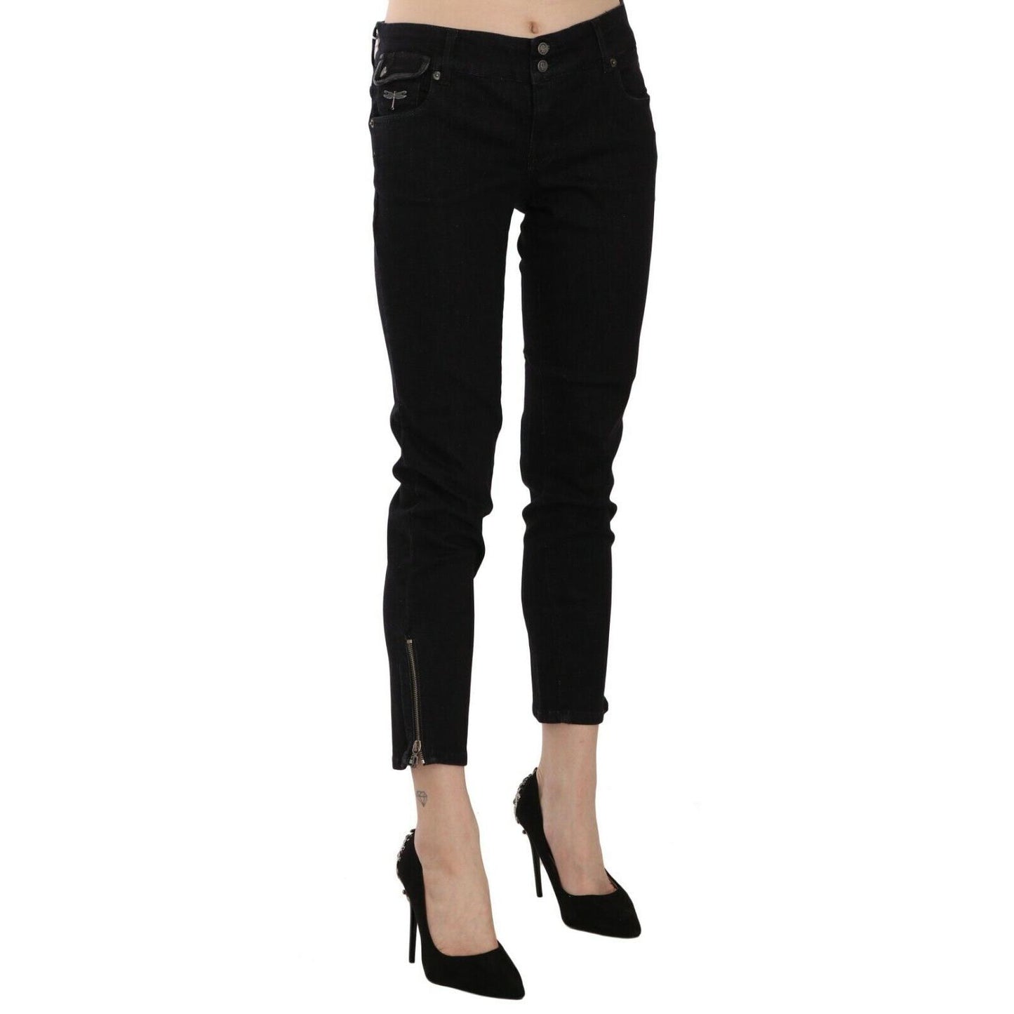 John Galliano Black Mid Waist Cropped Cut Hem Denim Casual Pants