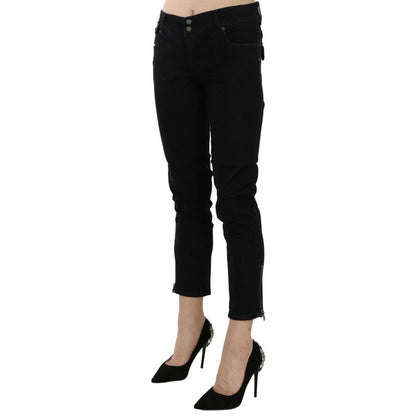 John Galliano Black Mid Waist Cropped Cut Hem Denim Casual Pants