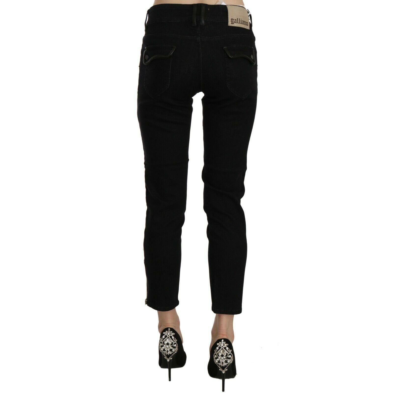 John Galliano Black Mid Waist Cropped Cut Hem Denim Casual Pants