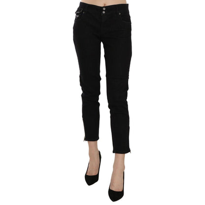 John Galliano Black Mid Waist Cropped Cut Hem Denim Casual Pants