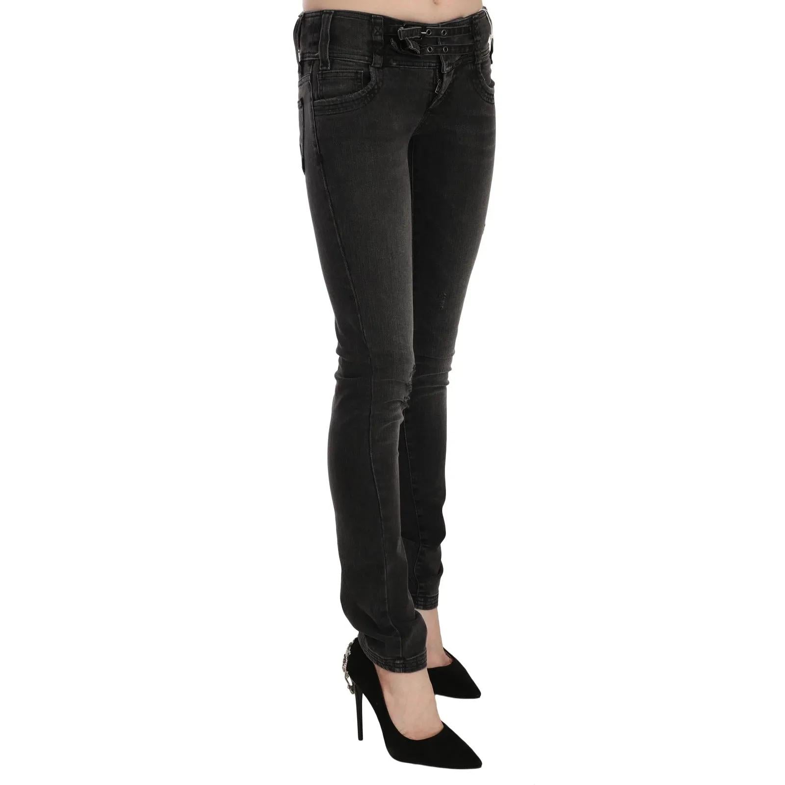 John Galliano Black Washed Low Waist Slim Fit Skinny Denim Pants Jeans
