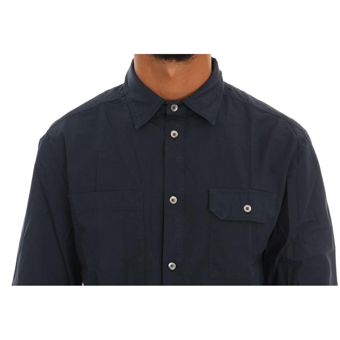 John Galliano Blue Casual Cotton Long Sleeve Shirt