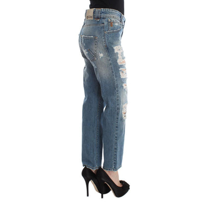 John Galliano Blue Wash Cotton Boyfriend Fit Cropped Jeans