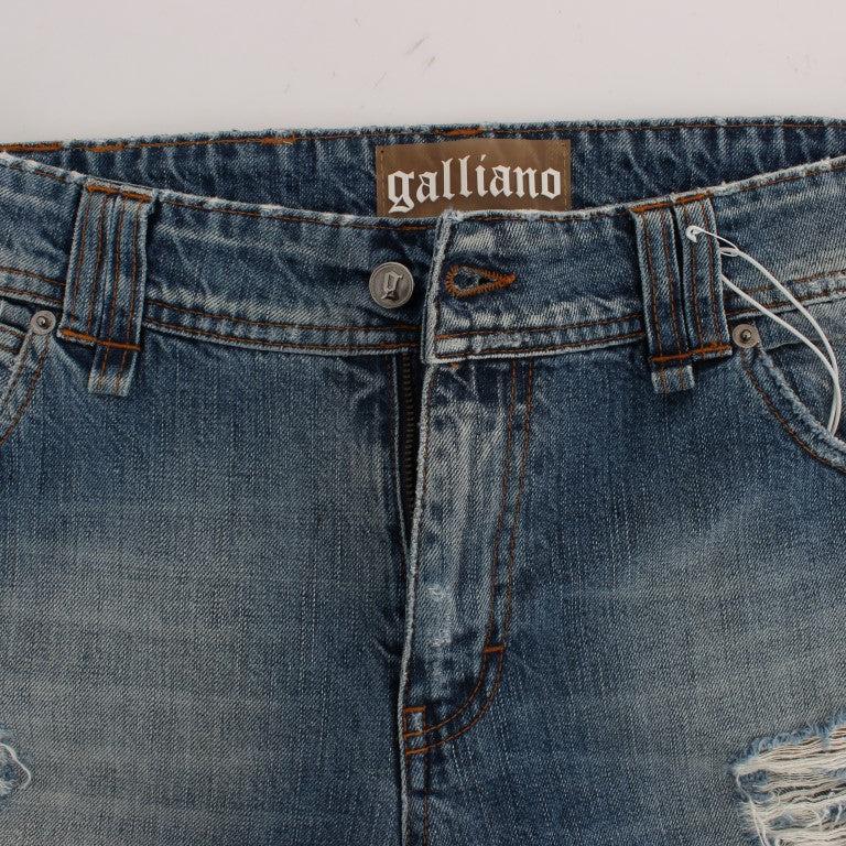 John Galliano Blue Wash Cotton Boyfriend Fit Cropped Jeans