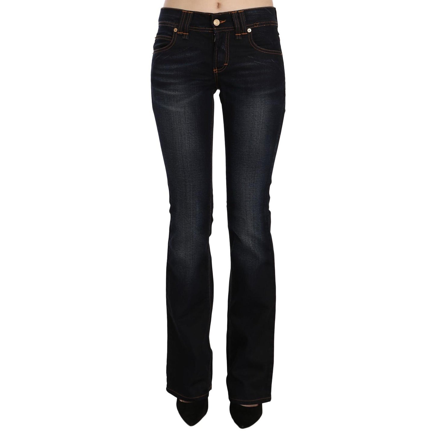 John Galliano Blue Washed Mid Waist Regular Leg Boot Cut Denim Jeans