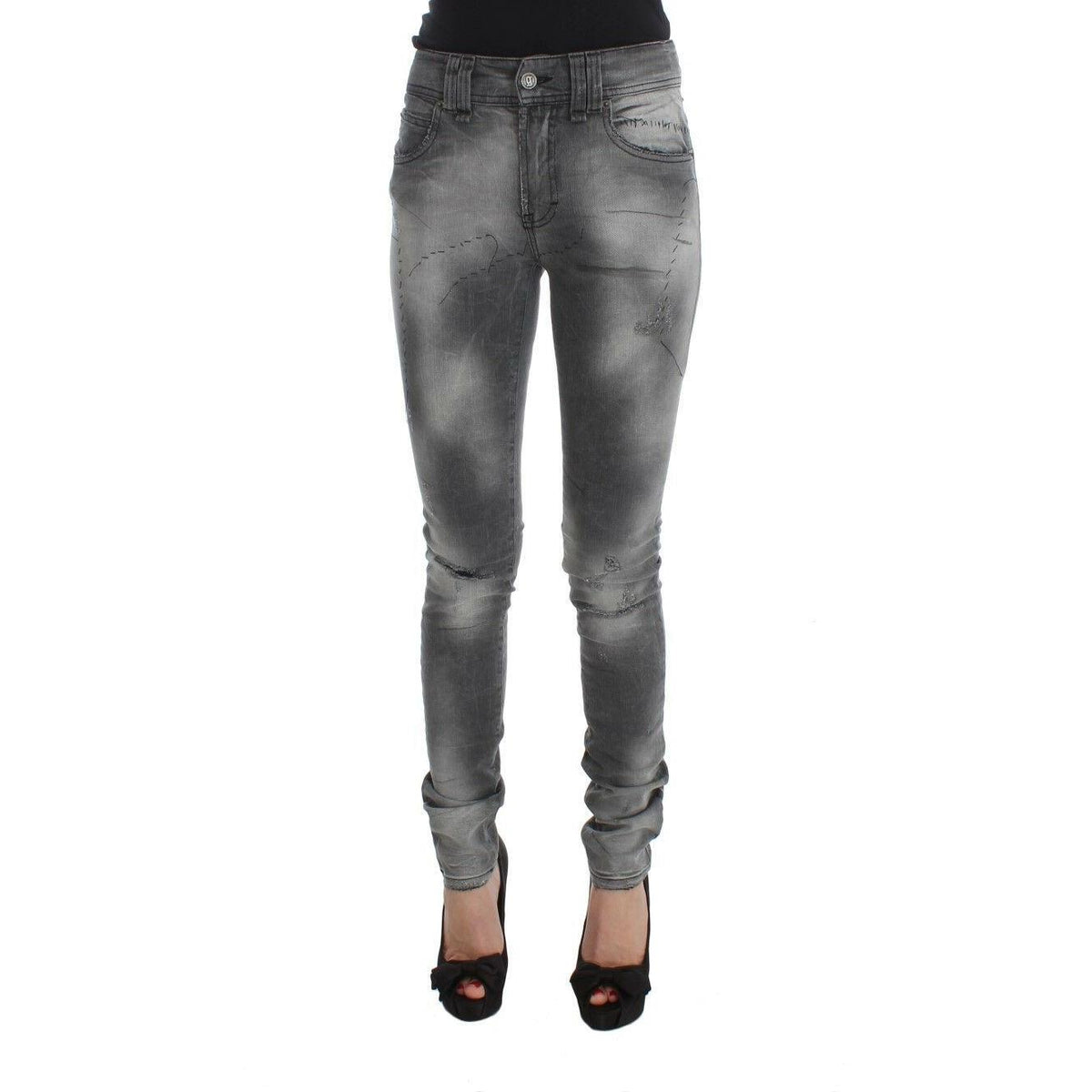 John Galliano Gray Wash Cotton Blend Slim Fit Denim Jeans Pants