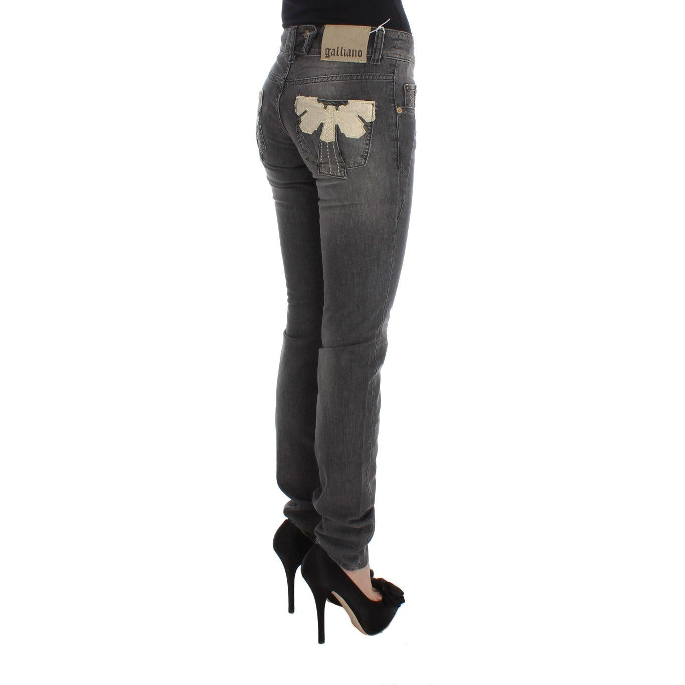 John Galliano Gray Wash Cotton Blend Slim Fit Stretch Jeans
