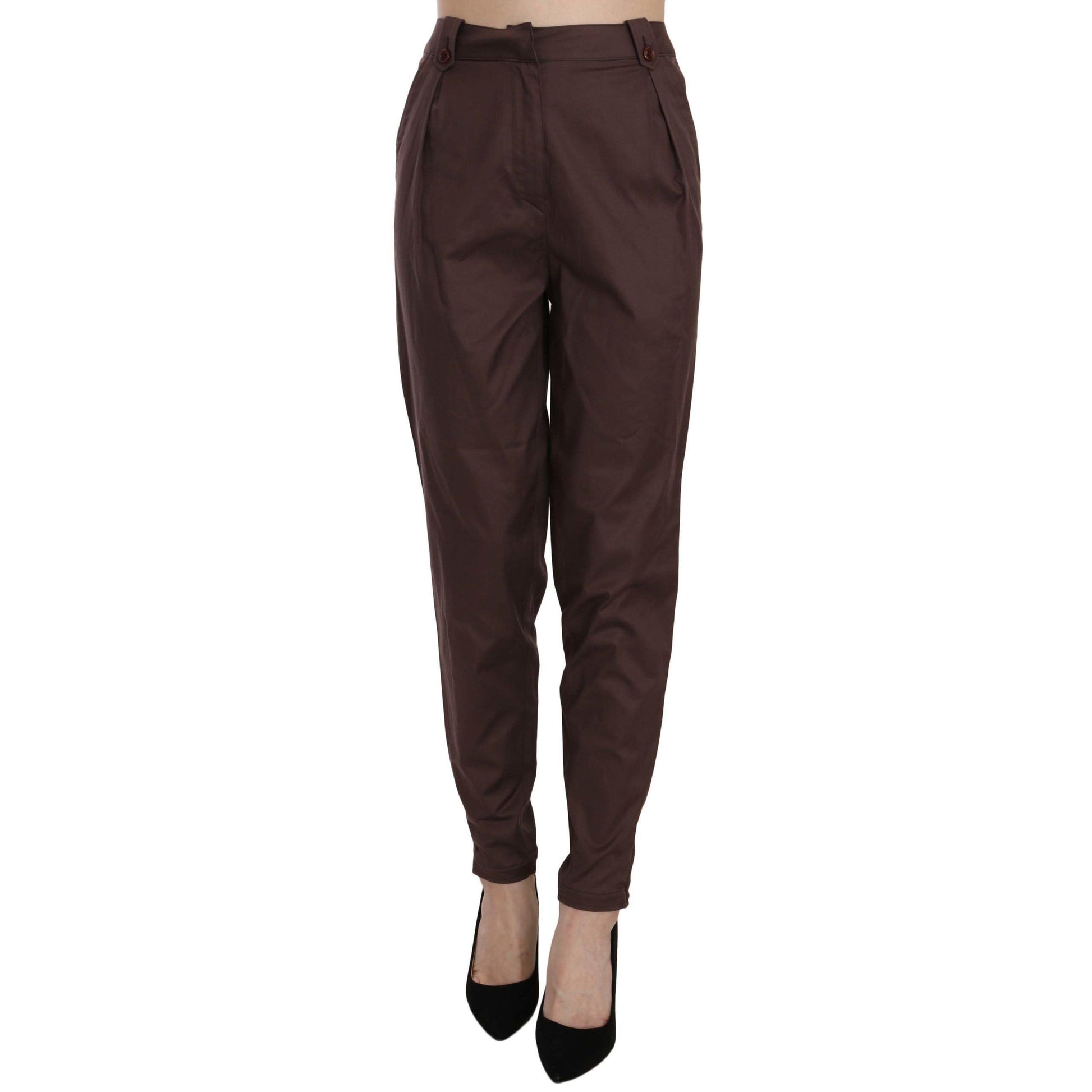 Just Cavalli Brown High Waist Tapered Formal Trousers Pants