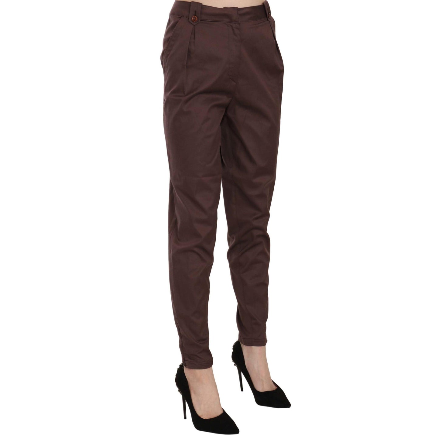 Just Cavalli Brown High Waist Tapered Formal Trousers Pants