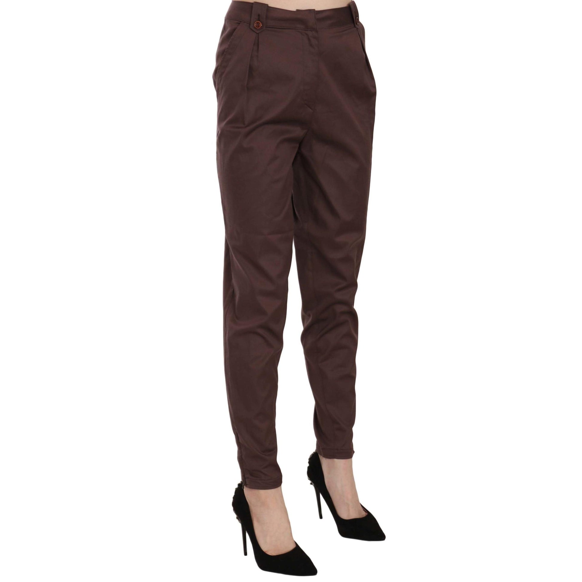 Just Cavalli Brown High Waist Tapered Formal Trousers Pants