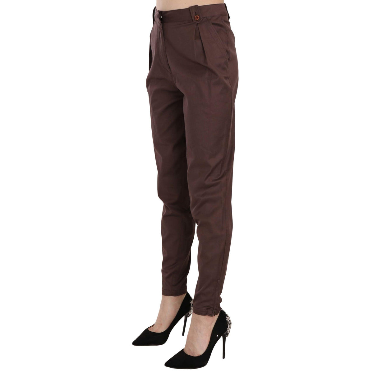 Just Cavalli Brown High Waist Tapered Formal Trousers Pants