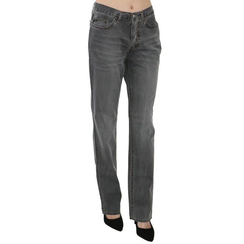 Just Cavalli Gray Washed Mid Waist Straight Denim Pants Jeans