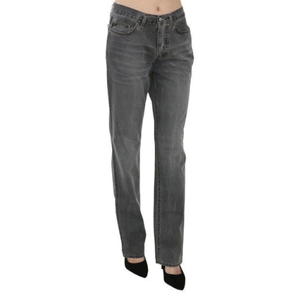 Just Cavalli Gray Washed Mid Waist Straight Denim Pants Jeans