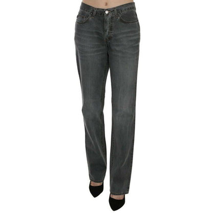 Just Cavalli Gray Washed Mid Waist Straight Denim Pants Jeans