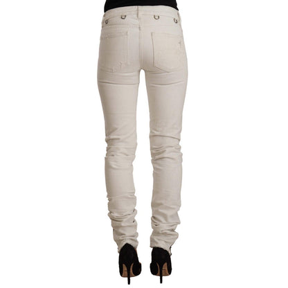 Karl Lagerfeld White Mid Waist Cotton Denim Slim Fit Jeans