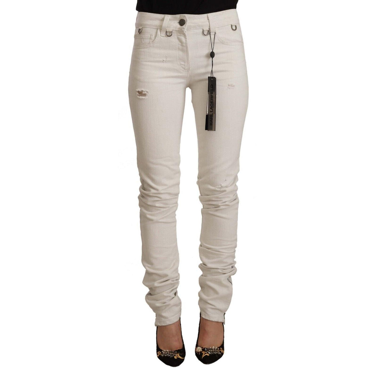 Karl Lagerfeld White Mid Waist Cotton Denim Slim Fit Jeans