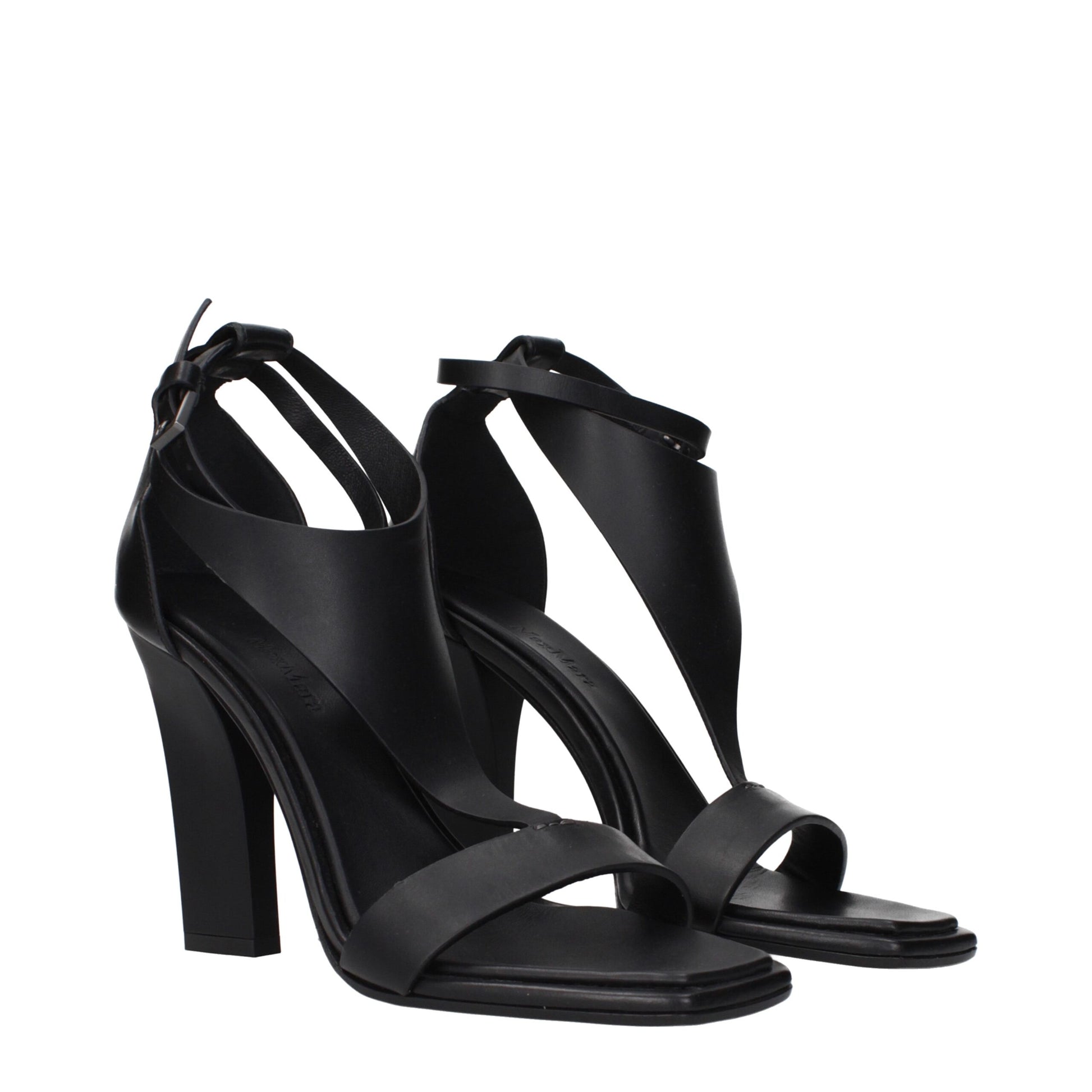 Max Mara Black Leather Stiletto Heels Sandals