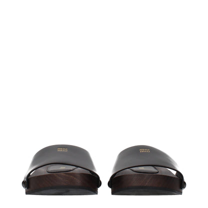 Miu Miu Black Leather Slippers