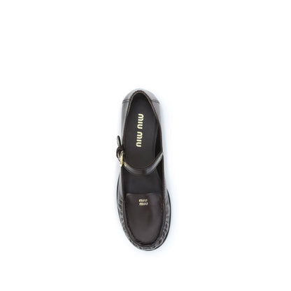 Miu Miu Brown Calf Leather Bos Taurus Slip-On Loafers