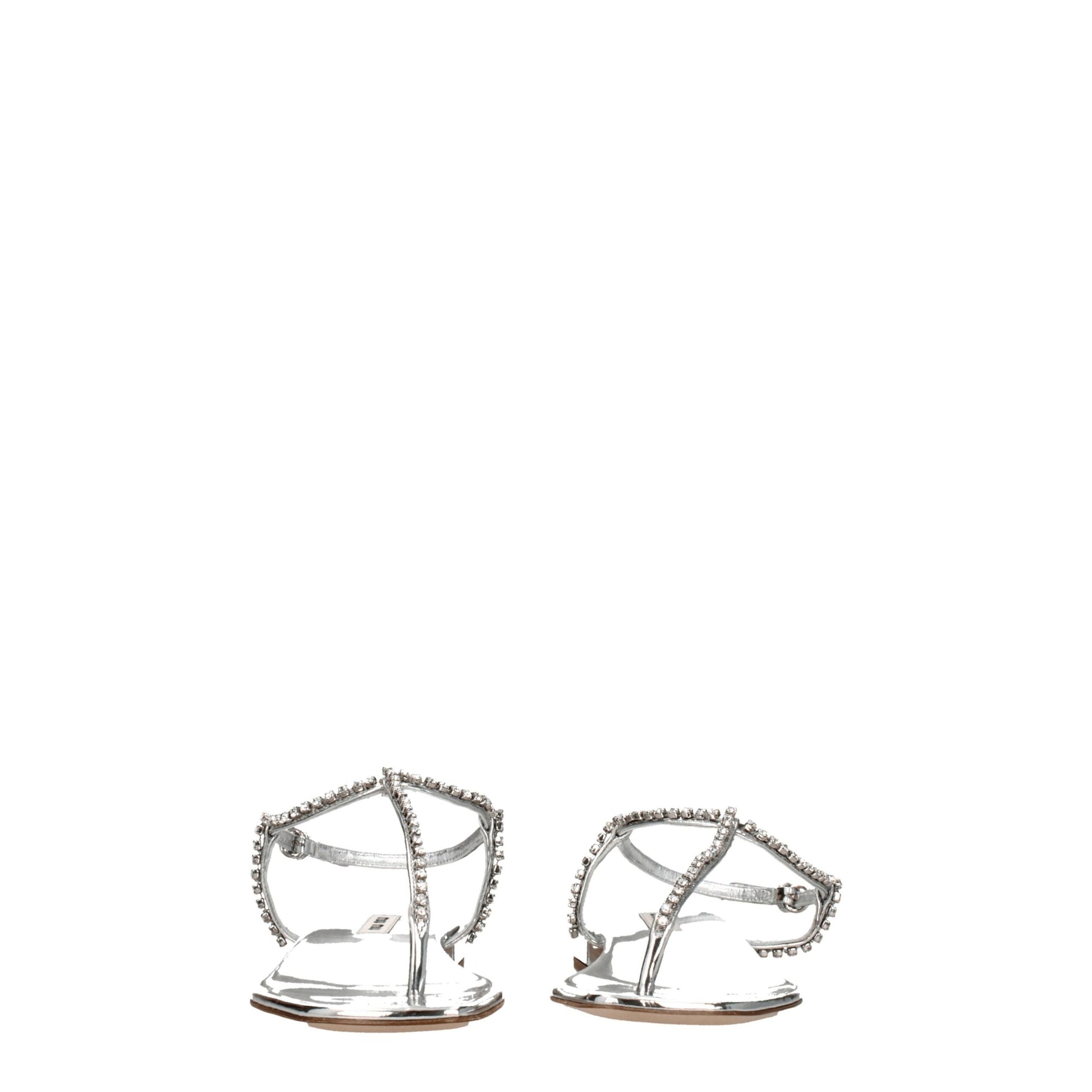 Miu Miu Gray Leather Flip-Flop Sandals