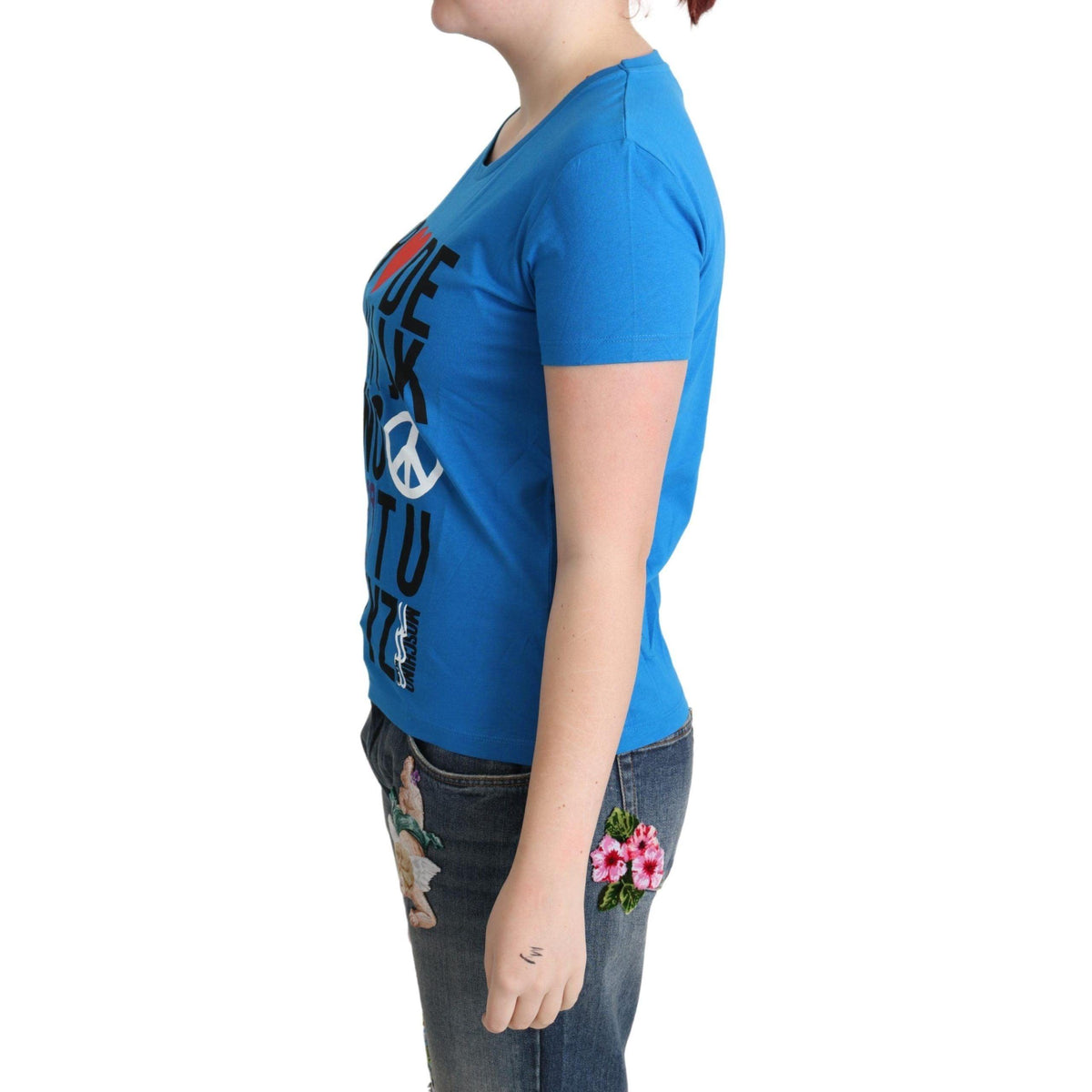 Moschino Blue Cotton Alphabet Letter Print Tops