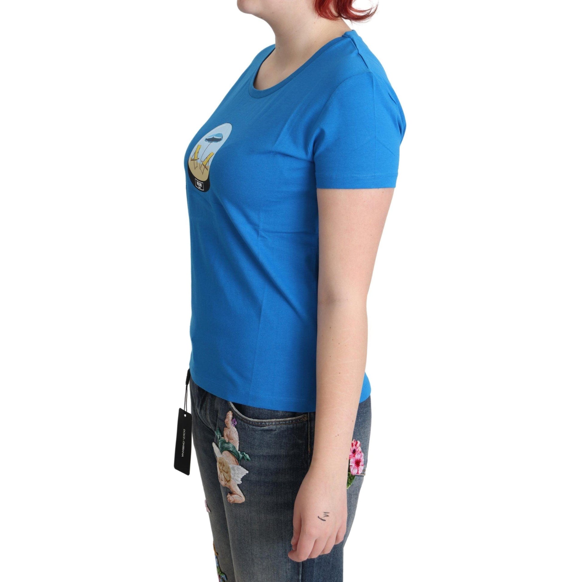 Moschino Blue Printed Cotton Short Sleeves Tops T-shirt