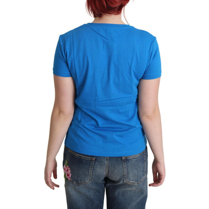 Moschino Blue Printed Cotton Short Sleeves Tops T-shirt