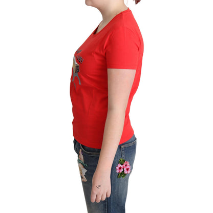 Moschino Red Cotton Come Play 4 Us Print Tops Blouse T-shirt