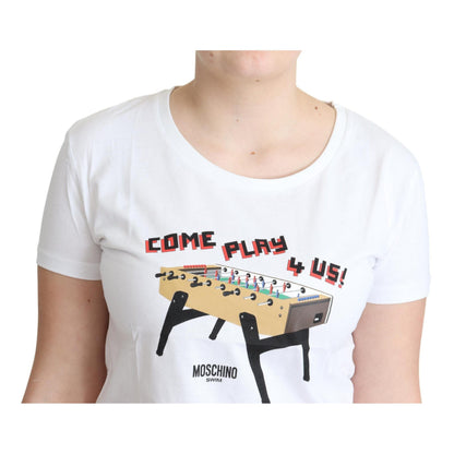 Moschino White Cotton Come Play 4 Us Print Tops T-shirt