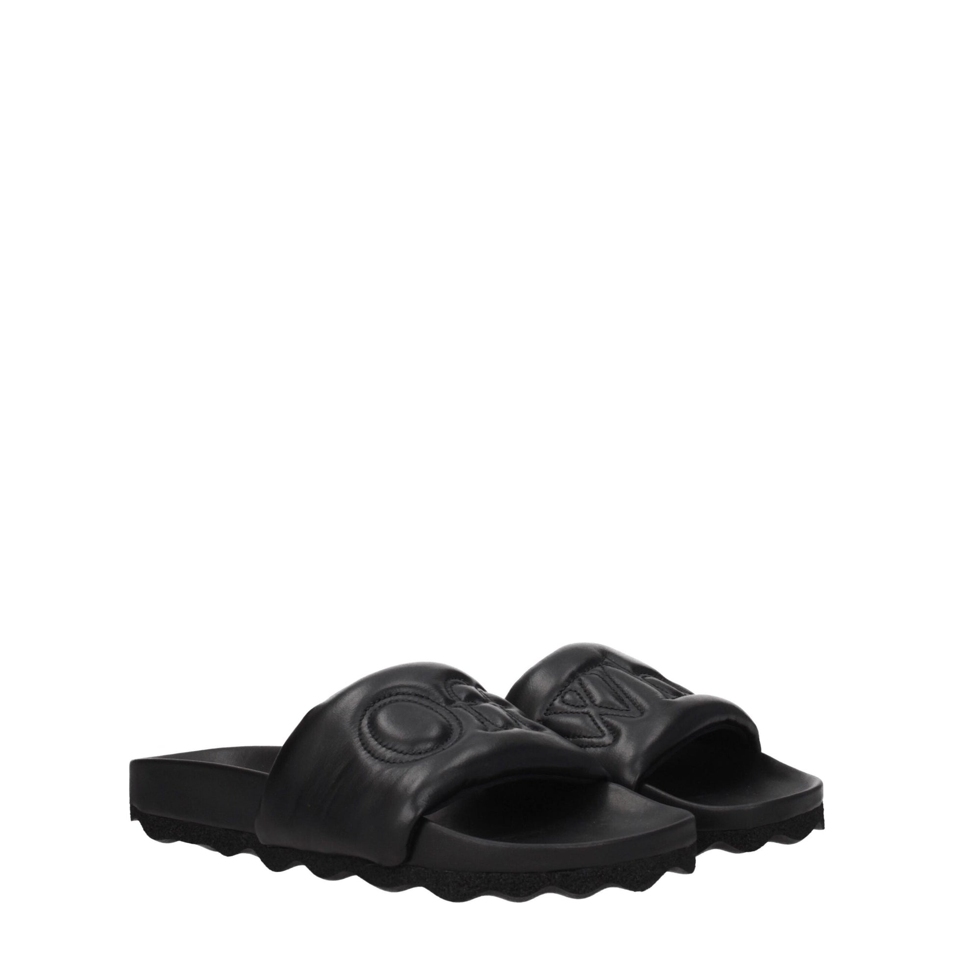 Off-White Black Leather Slippers Sandals