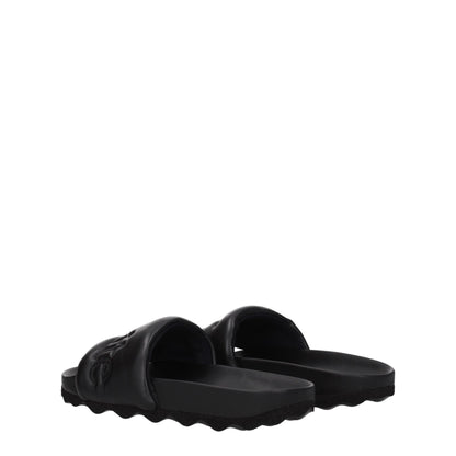 Off-White Black Leather Slippers Sandals
