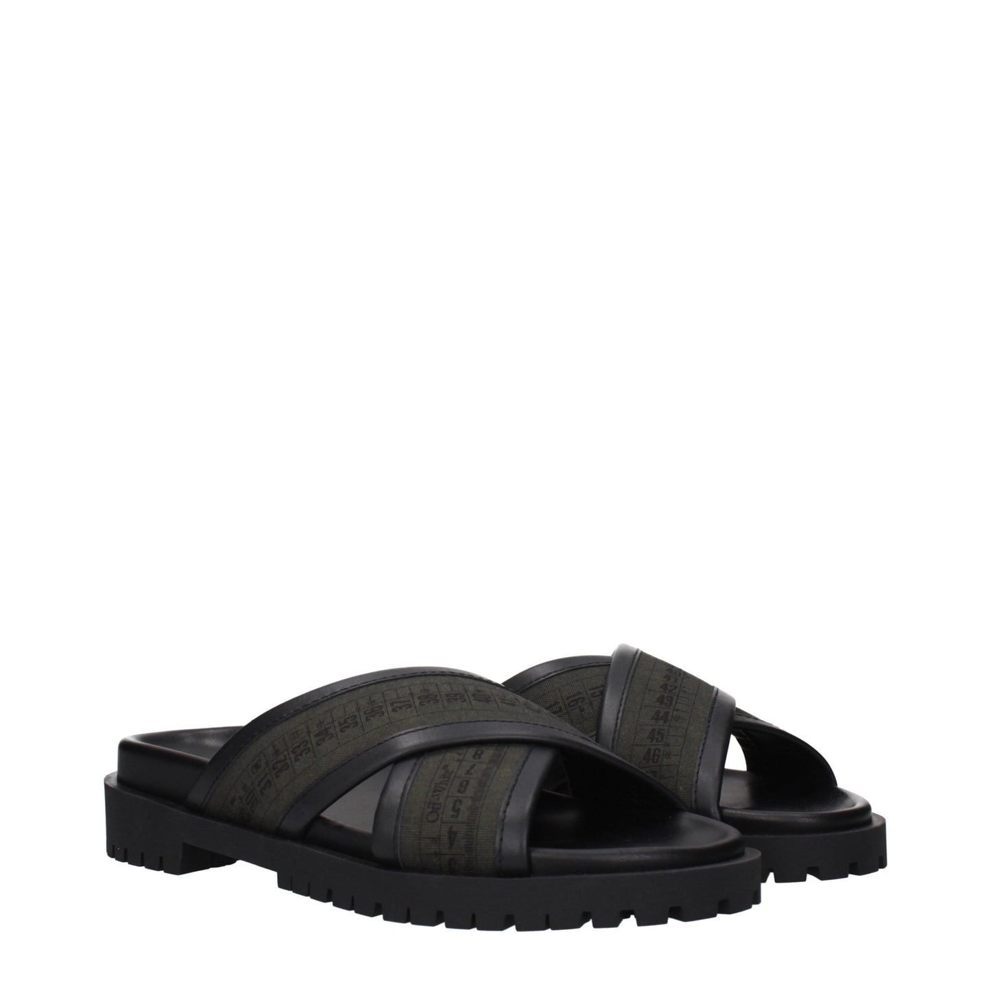Off-White Green Fabric Flat Sandals