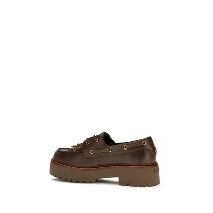 PINKO Brown Calf Leather Bos Taurus Platform Loafers
