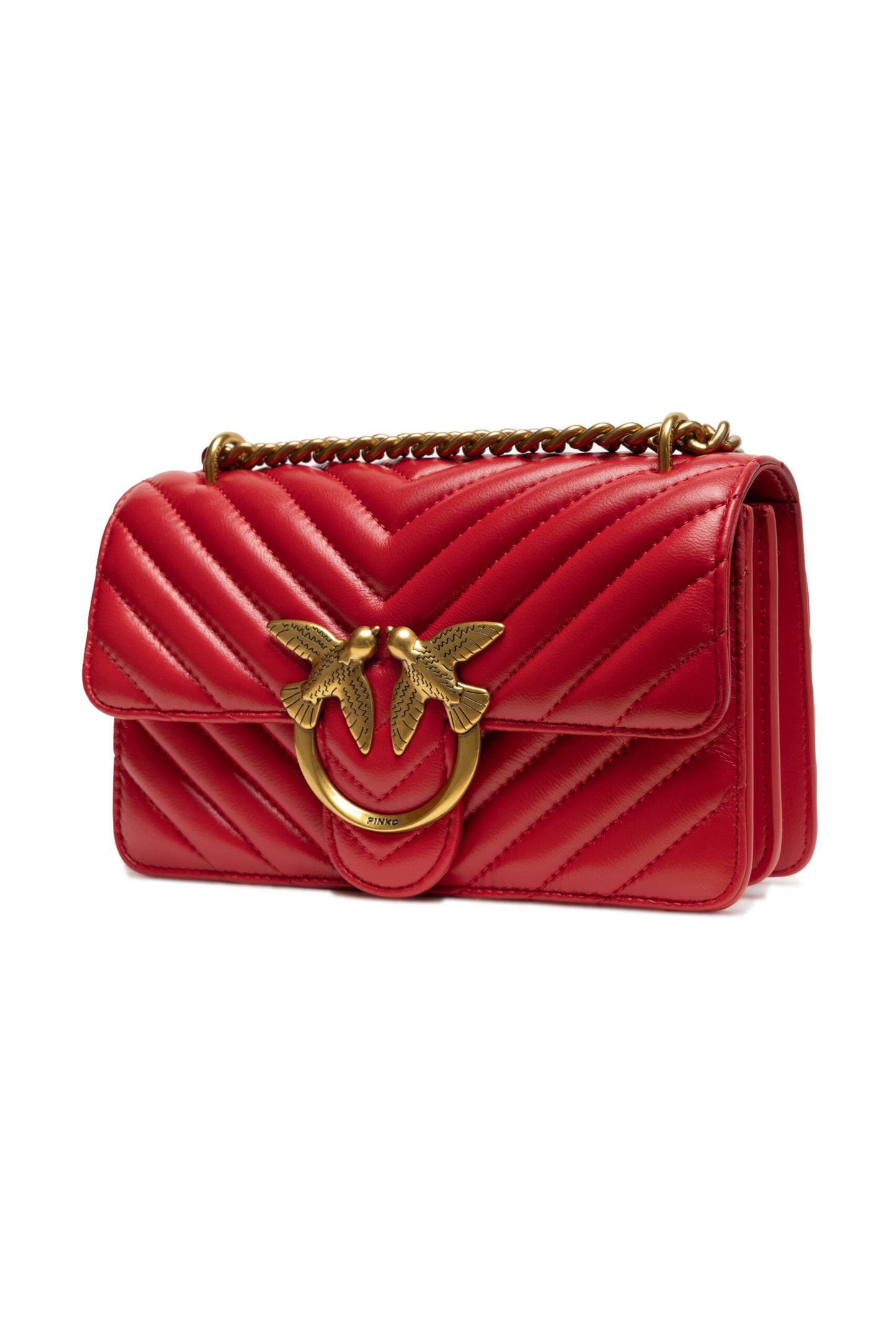 PINKO Red Leather Love One Mini Shoulder Bag