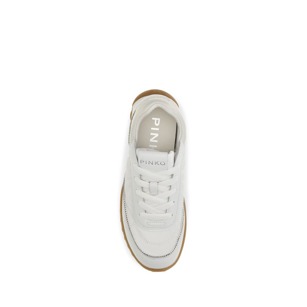PINKO White Fabric Low Top Sneakers